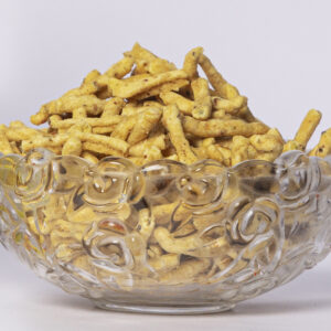 Ratlami Garlic Sev in a bowl, showcasing its crunchy texture and garlic flavor